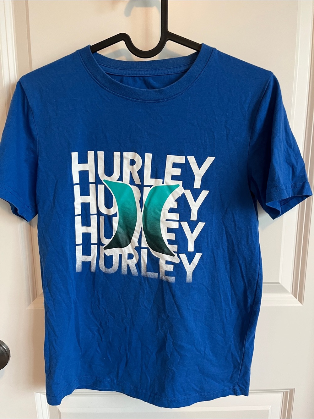 Hurley Blue Short-Sleeve Logo Tee with Teal Accent